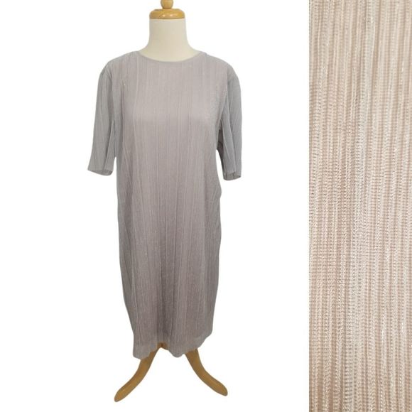 {ASOS Selected Femme} Ribbed Silver Metallic Shift Dress - Picture 1 of 15